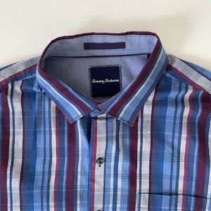 Tommy Bahama Silk Blend Striped Button Down Shirt Men’s L Contrast Cuff Modern